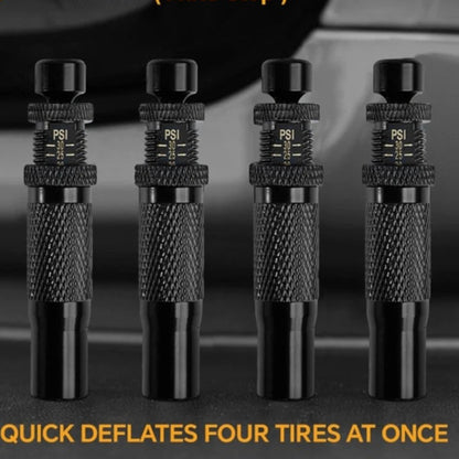 Elevate Automotive black metal automatic tire deflators with adjustable PSI settings for off-road use.