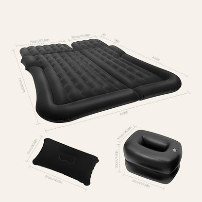 Elevate Automotive black inflatable car camping mattress with pump and pillows, 6 chambers, waterproof surface.