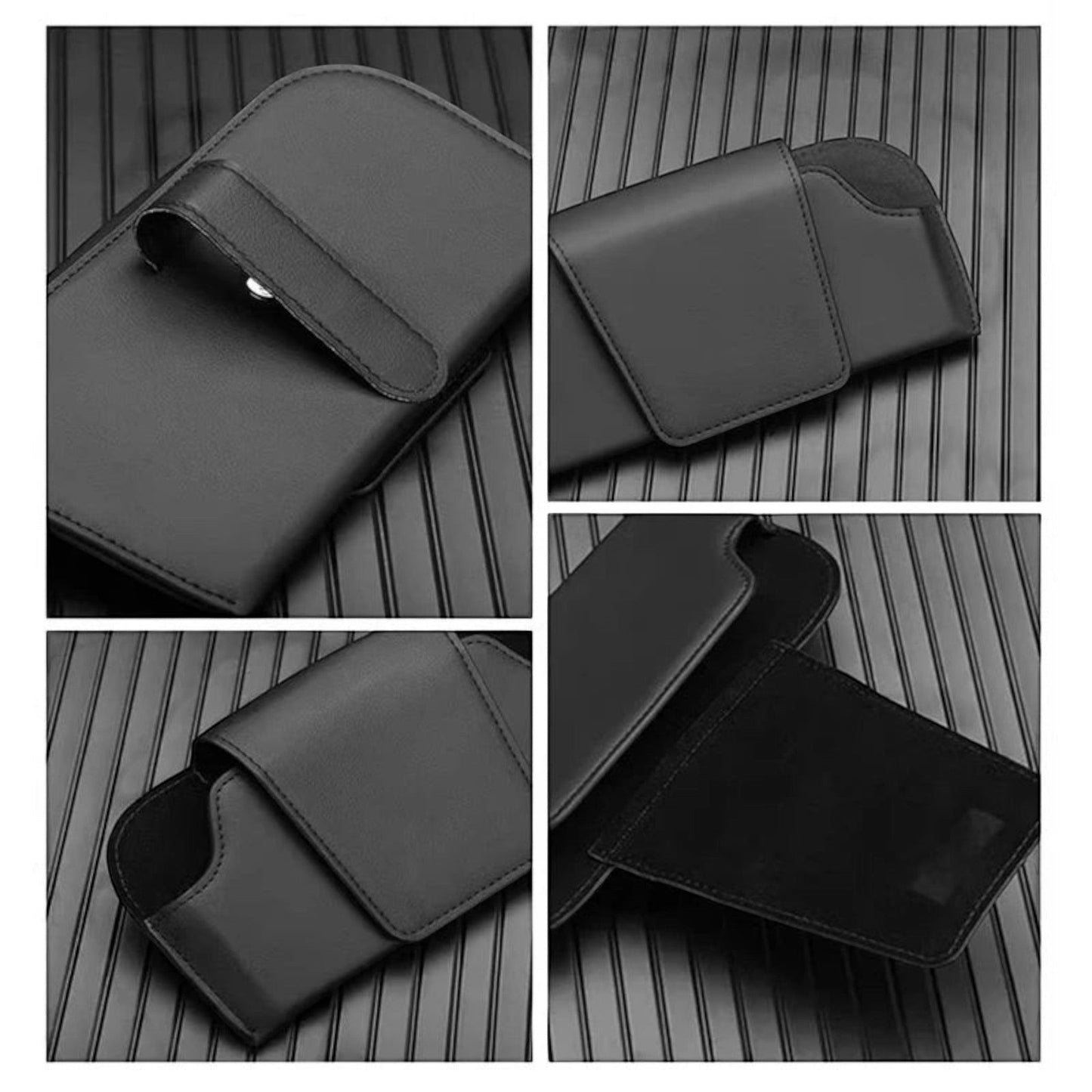 Elevate Automotive black genuine leather sun visor sunglasses holder with magnetic clasp.