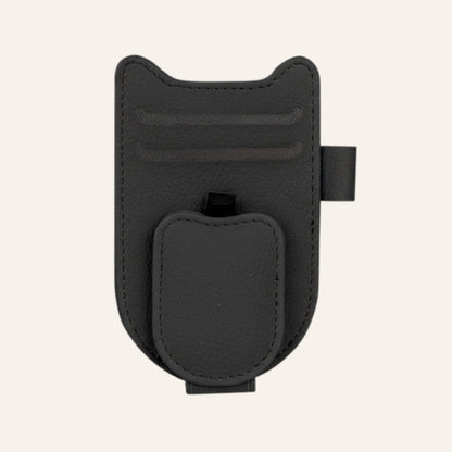 Elevate Automotive black faux leather magnetic car visor organizer for sunglasses and cards.