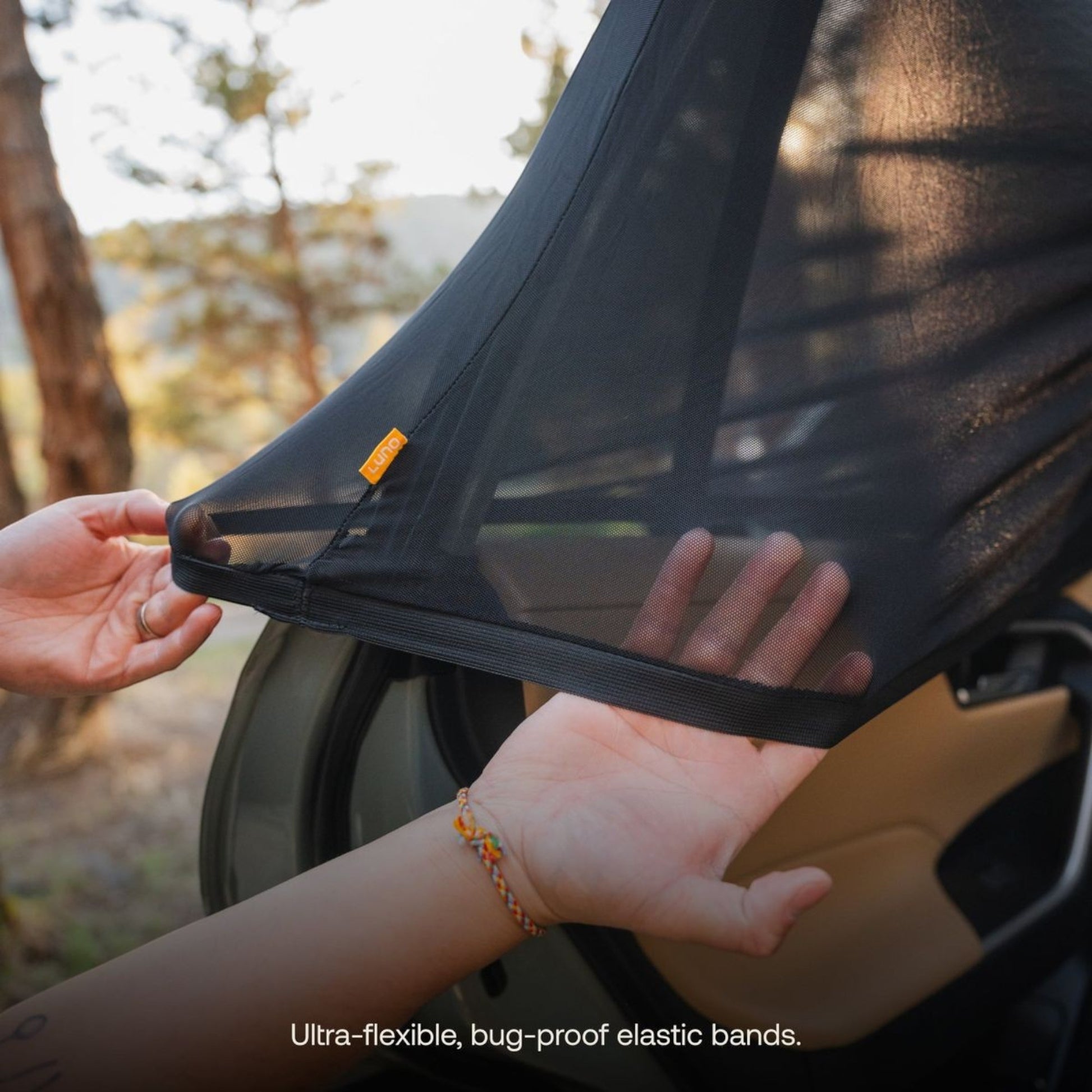 Elevate Automotive black mesh car window shades with elastic band for UV protection and privacy. Set of 4.