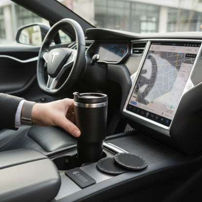 Elevate Automotive black silicone anti-slip cup holder mats with textured surface, set of 4.