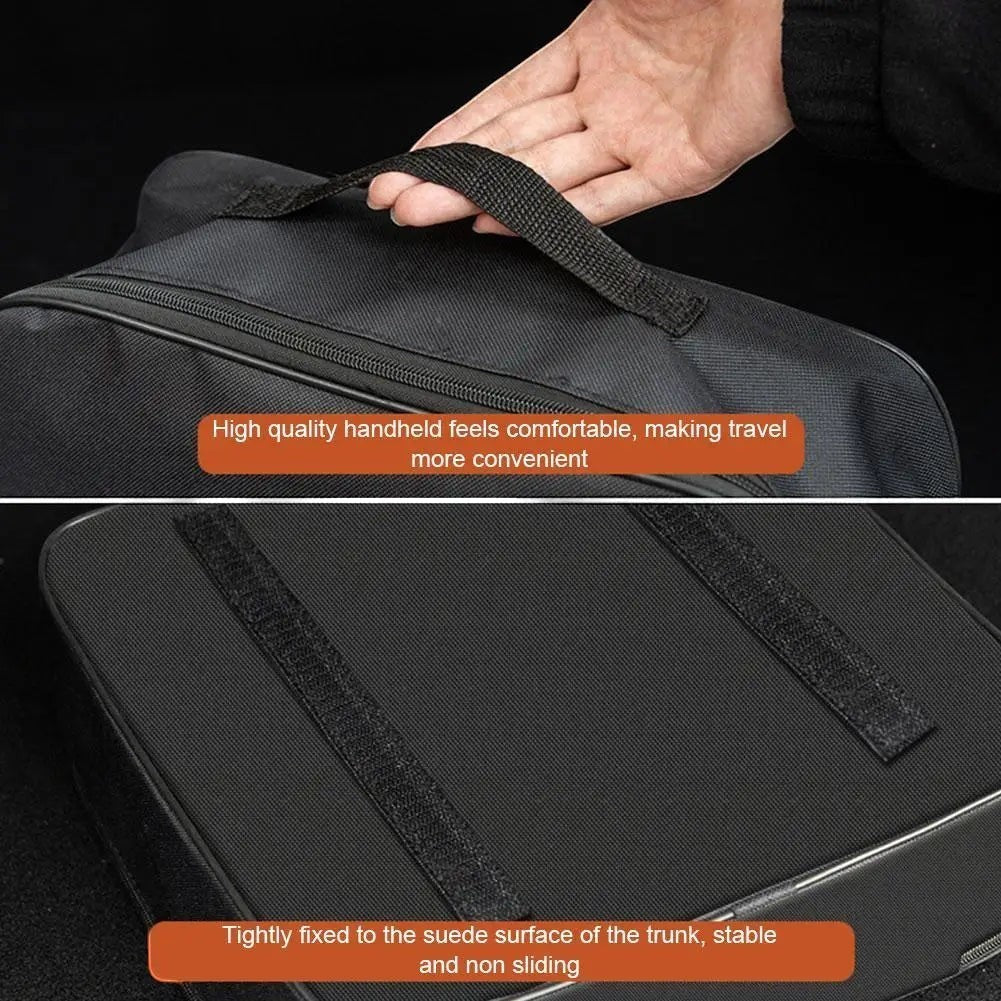 Elevate Automotive black durable water-resistant EV charging cable storage bag with interior pockets and handle.