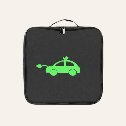Elevate Automotive black EV charging cable storage bag with green car and plug logo. Water-resistant.