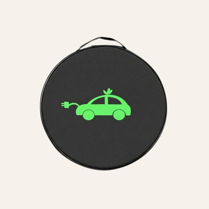 Elevate Automotive black EV charging cable storage bag with green car and plug logo. Water-resistant.