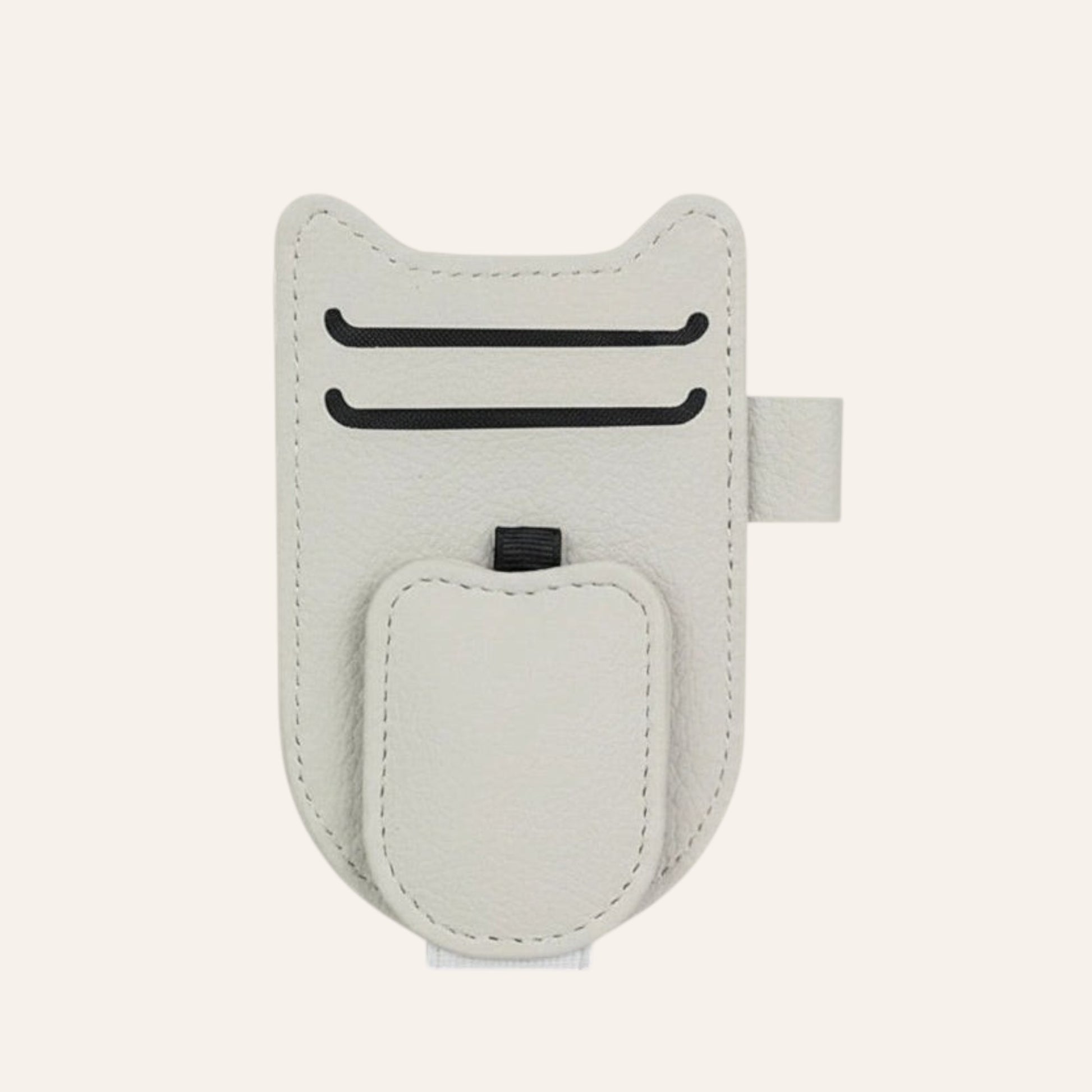 Elevate Automotive white faux leather car visor organizer with card slots and magnetic closure.
