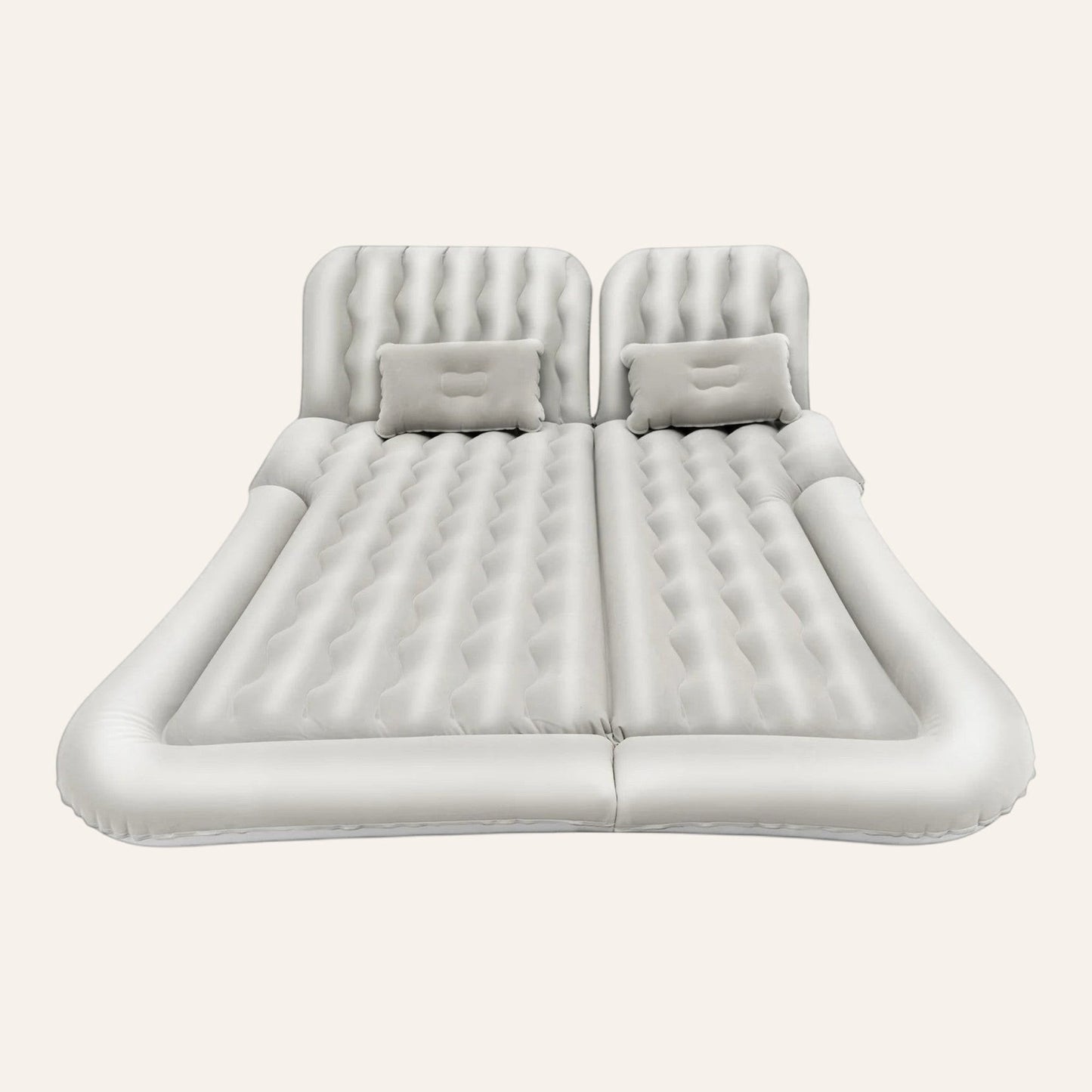 Elevate Automotive grey inflatable car camping mattress with two pillows and ergonomic design for universal fit.