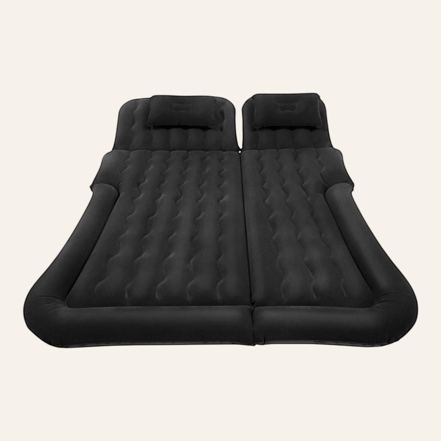 Elevate Automotive black inflatable car mattress with two pillows, 6 independent chambers, and waterproof surface.
