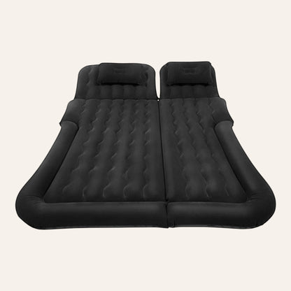 Elevate Automotive black inflatable car mattress with two pillows, 6 independent chambers, and waterproof surface.
