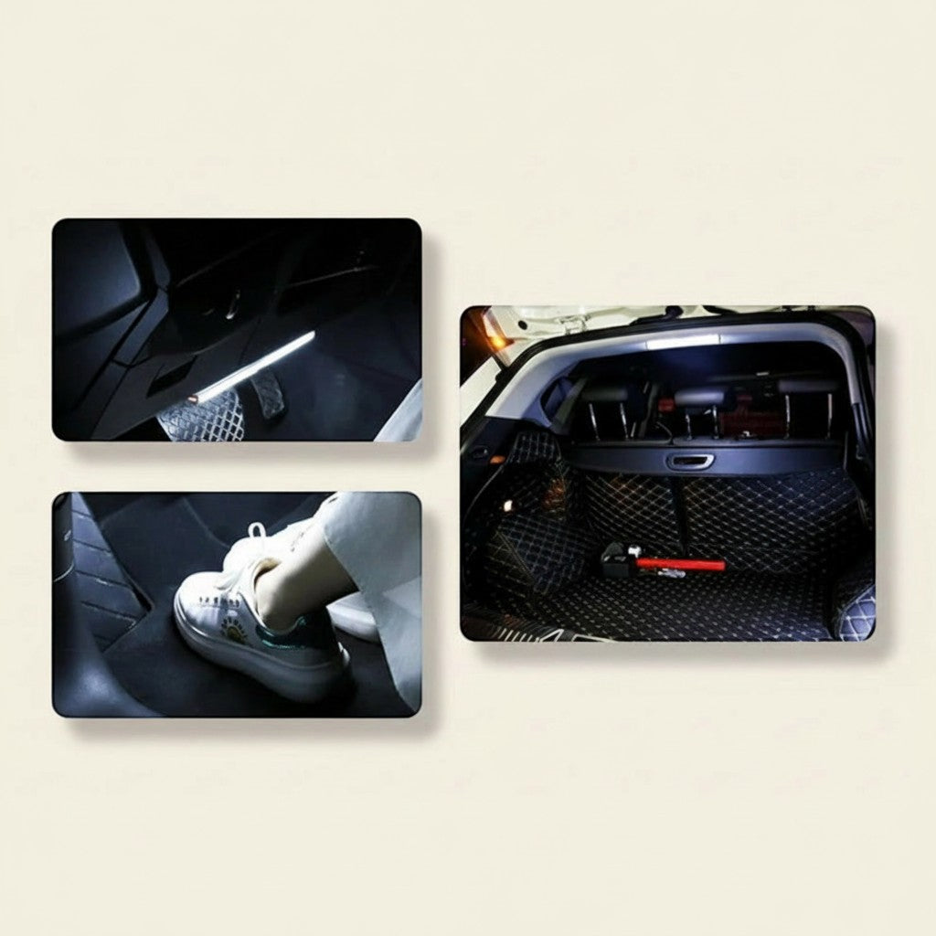 Elevate Automotive magnetic LED trunk light, rechargeable, compact, ideal for camping and emergencies.