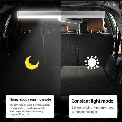 Elevate Automotive magnetic LED trunk light with motion sensor and constant light modes for camping and emergencies.
