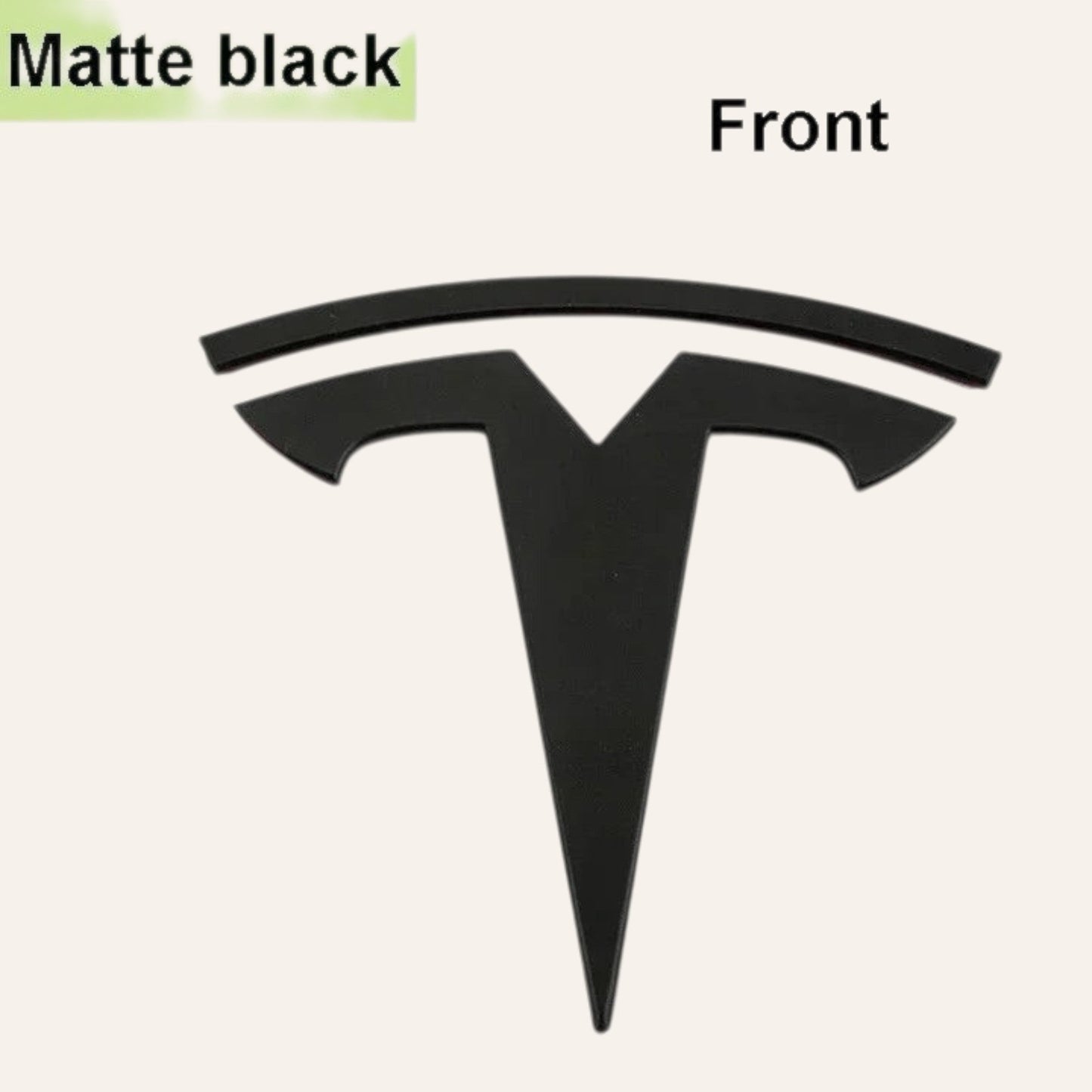 Elevate Automotive matte black ABS Tesla emblem badge upgrade for Model 3 & Y front.