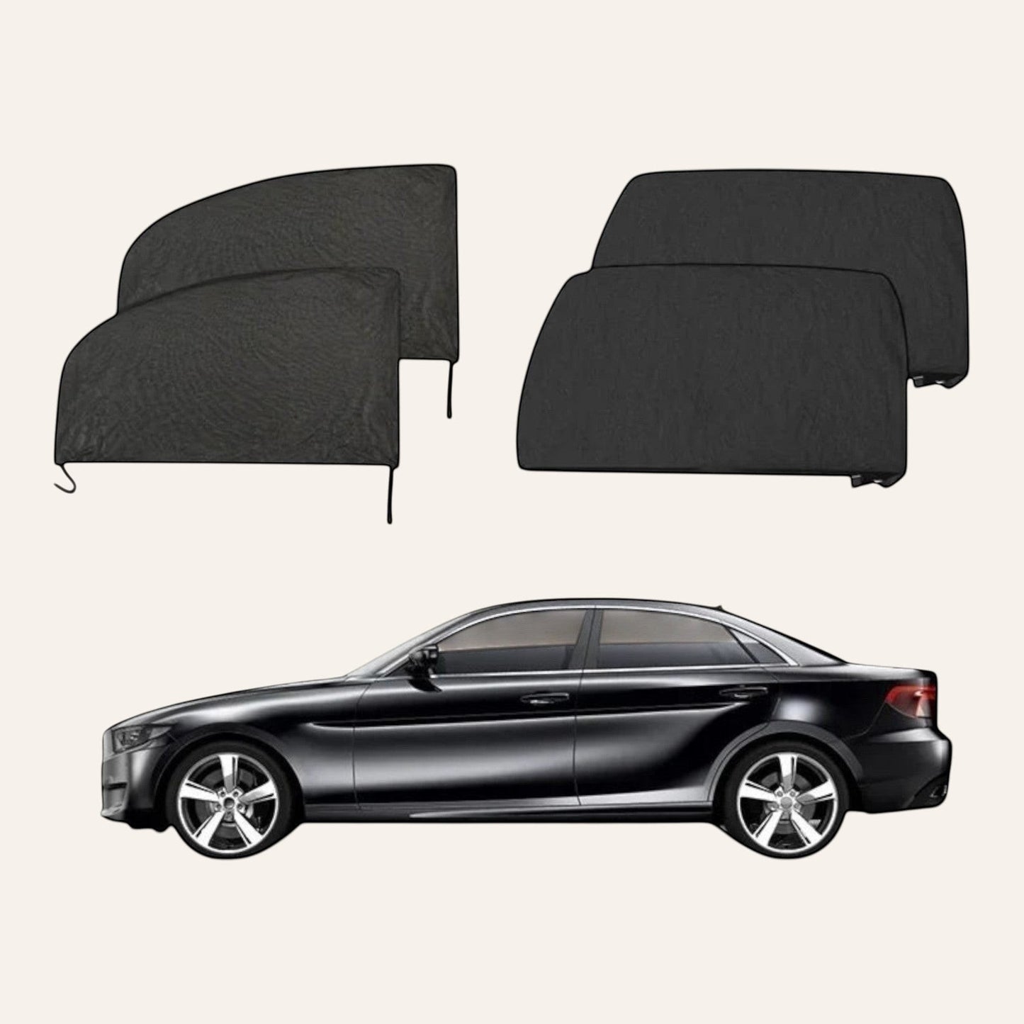 Elevate Automotive set of 4 black mesh window shades for car privacy and UV protection.