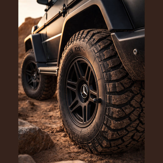 Elevate Automotive Off-Road Essentials kit with tire deflator, gauge, LED light, and valve caps.