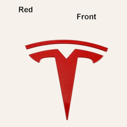 Elevate Automotive red ABS Tesla emblem badge upgrade for Model 3 & Y front and rear.
