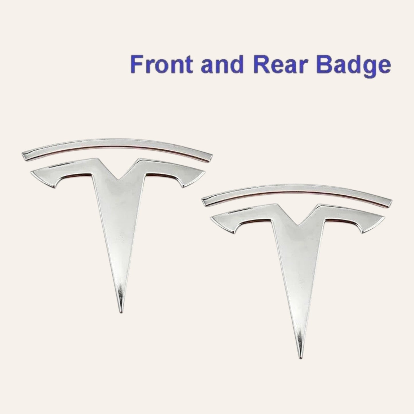 Elevate Automotive silver Tesla emblem badge upgrade set for Model 3 & Y. ABS, waterproof, rustproof.
