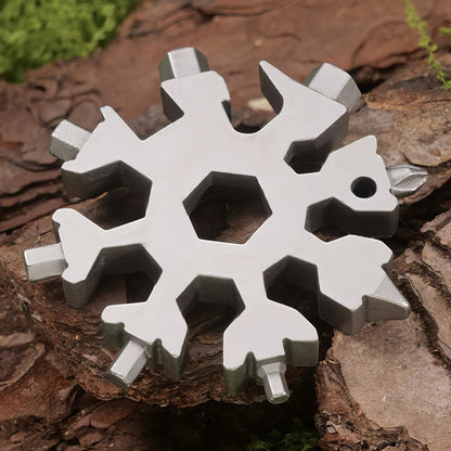 Elevate Automotive Snowflake stainless steel multi-tool with screwdriver, bottle opener, and hex wrenches. EDC and camping gear.