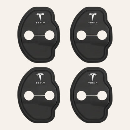 Elevate Automotive black Tesla door lock covers set of 4 for Model 3/Y, protects against scratches.