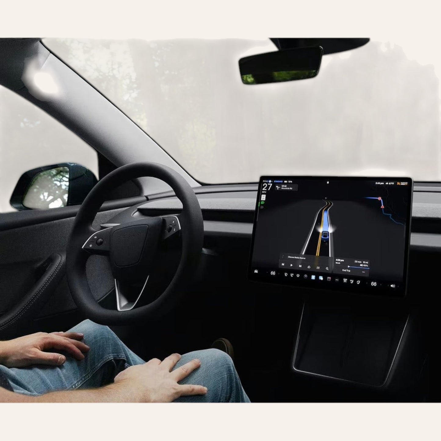 Elevate Automotive Interior Essentials Kit for Tesla Model 3/Y, featuring a center console organizer and screen mount.