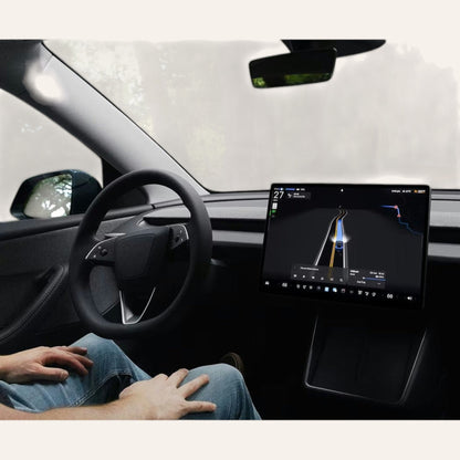 Elevate Automotive Interior Essentials Kit for Tesla Model 3/Y, featuring a center console organizer and screen mount.