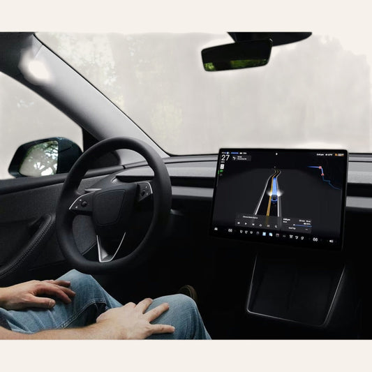 Elevate Automotive Interior Essentials Kit for Tesla Model 3/Y, featuring a center console organizer and screen mount.