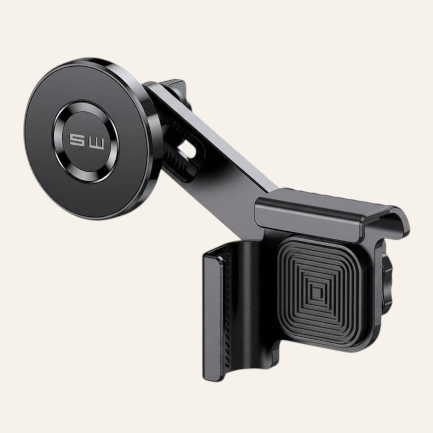 Elevate Automotive black magnetic MagSafe phone mount for Tesla Model 3/Y center screen.