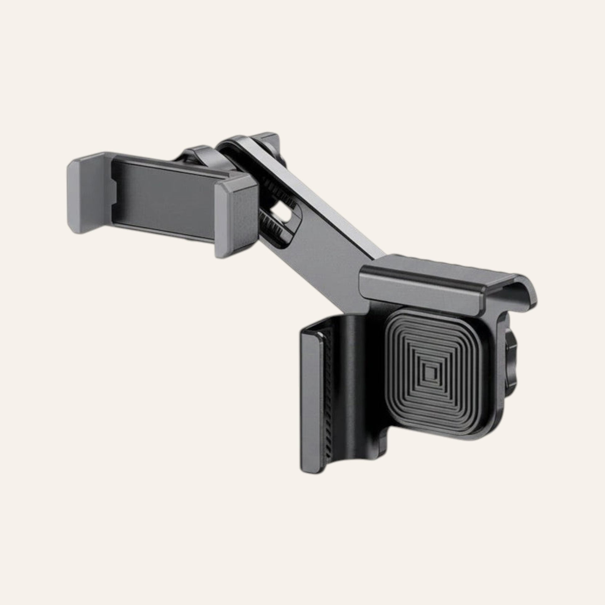 Elevate Automotive Tesla magnetic screen mount for MagSafe phones, grey metal, attaches directly to screen.