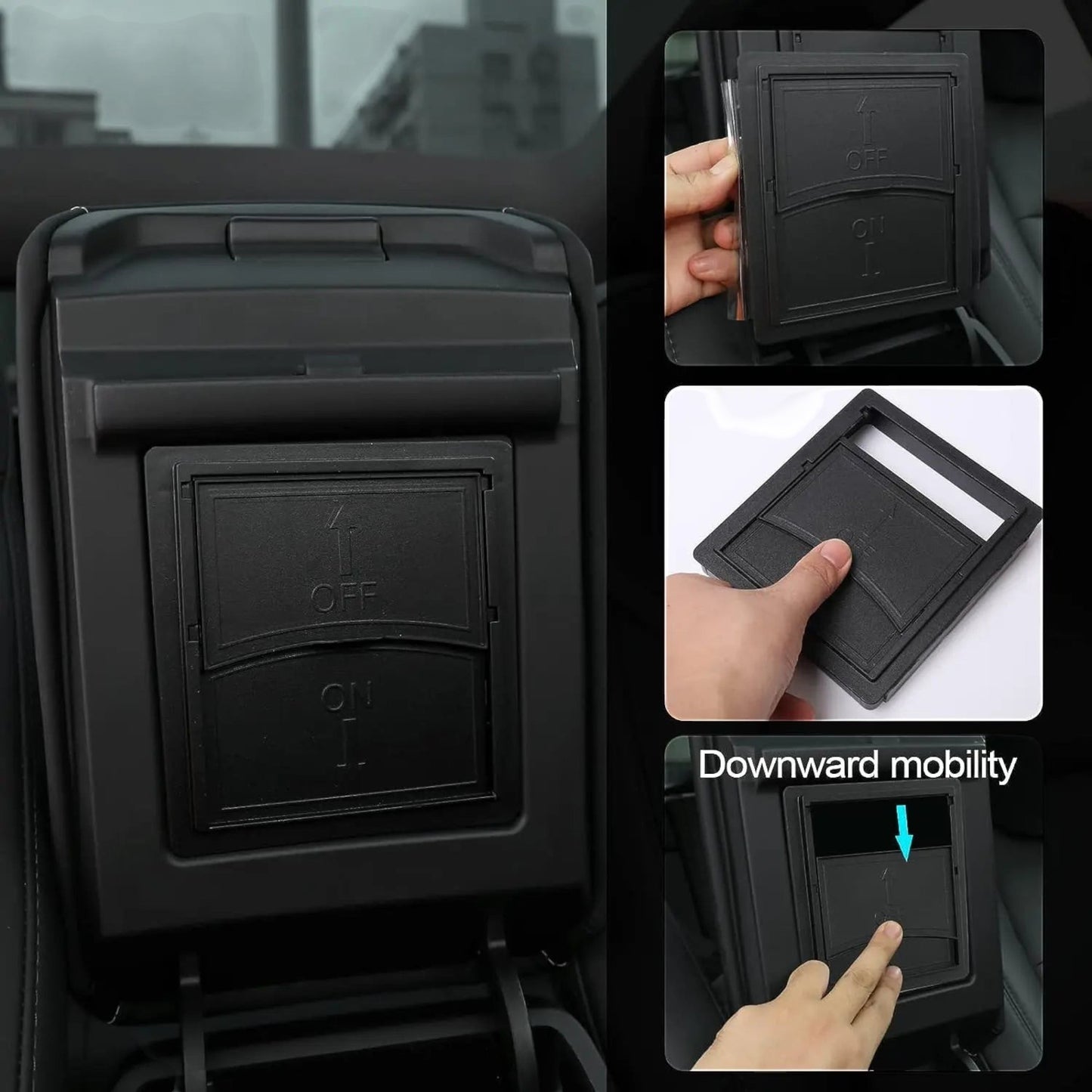 Elevate Automotive black hidden storage tray for Tesla Model 3 Y 2021-2023 center console