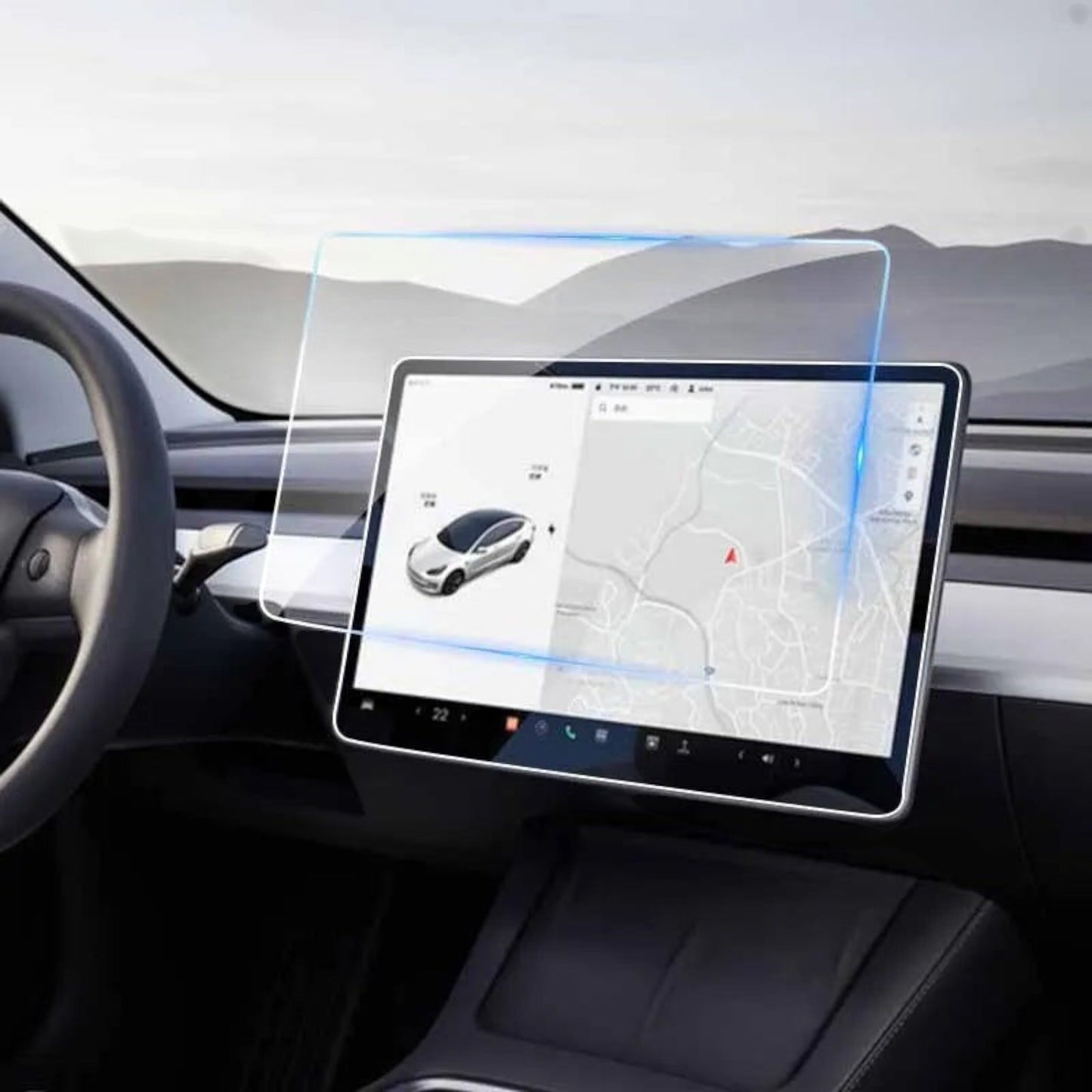 Elevate Automotive Tesla screen protector, ultra-clear tempered glass with anti-fingerprint coating for Tesla display.